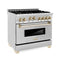 ZLINE Autograph Edition 36" 4.6 cu. ft. Range with Gas Stove and Gas Oven in Stainless Steel with Gold Accents RGZ36G